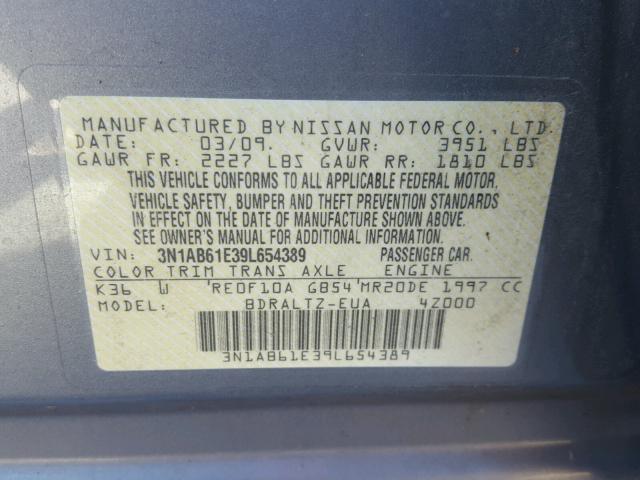 3N1AB61E39L654389 - 2009 NISSAN SENTRA 2.0 GRAY photo 10