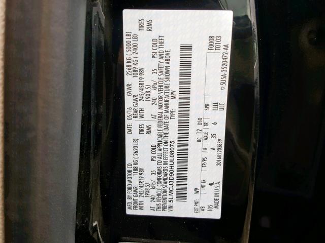 5LMCJ3D90HUL08075 - 2017 LINCOLN MKC RESERV BLACK photo 10