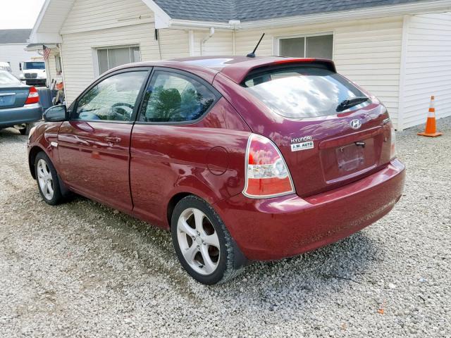 KMHCN36CX7U020224 - 2007 HYUNDAI ACCENT SE RED photo 3