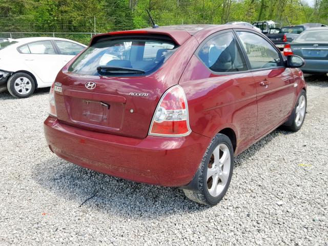 KMHCN36CX7U020224 - 2007 HYUNDAI ACCENT SE RED photo 4