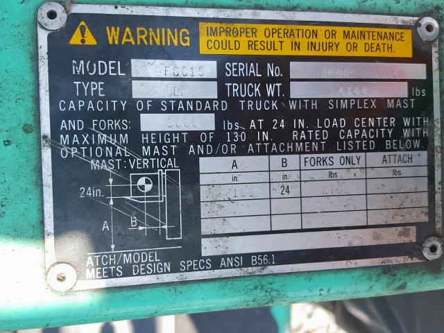 AF000000081B50129 - 1993 MITSUBISHI FORKLIFT GREEN photo 10