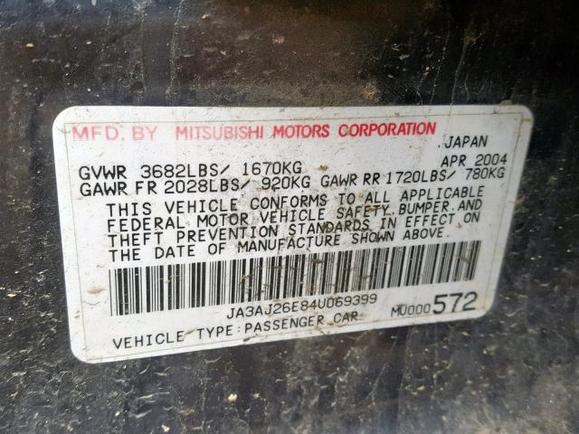 JA3AJ26E84U069399 - 2004 MITSUBISHI LANCER ES GRAY photo 10