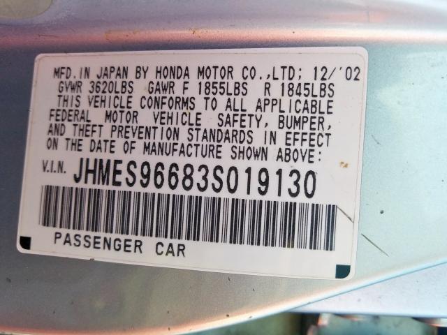 JHMES96683S019130 - 2003 HONDA CIVIC HYBRID  photo 10