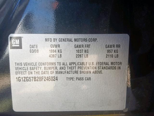 1G1ZG57B28F246024 - 2008 CHEVROLET MALIBU LS BLACK photo 10