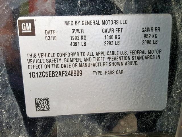 1G1ZC5EB2AF248909 - 2010 CHEVROLET MALIBU 1LT 黑色 照片 10