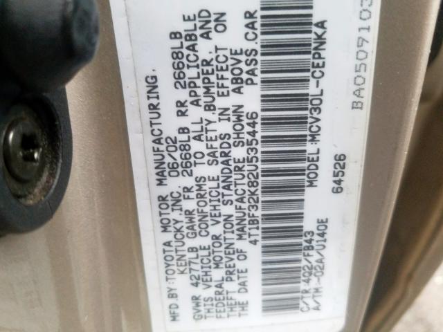 4T1BF32K82U535446 - 2002 TOYOTA CAMRY LE  photo 10