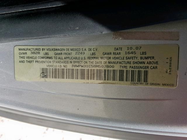 3VWPW31C58M507800 - 2008 VOLKSWAGEN NEW BEETLE ვერცხლისფერი ფოტო 10