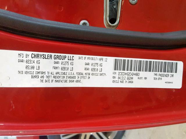 2C3CDXHG2CH244863 - 2012 DODGE CHARGER SX RED photo 10