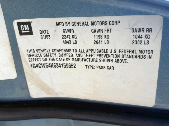 1G4CW52K0X4603083 - 1999 BUICK PARK AVENU GOLD photo 10