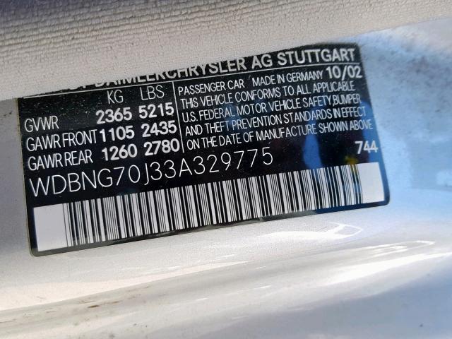 WDBNG70J33A329775 - 2003 MERCEDES-BENZ S 430 SILVER photo 10