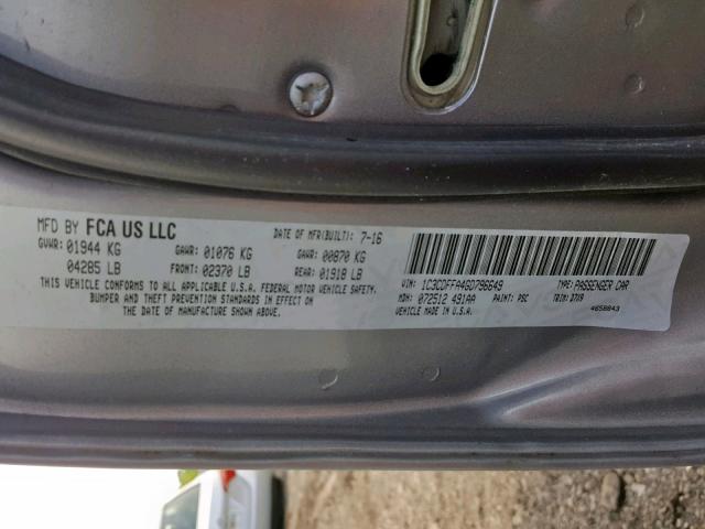 1C3CDFFA4GD796649 - 2016 DODGE DART SXT S SILVER photo 10