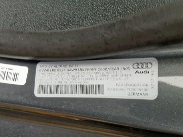 WAU2GAFC2CN036580 - 2012 AUDI A7 PRESTIG GRAY photo 10