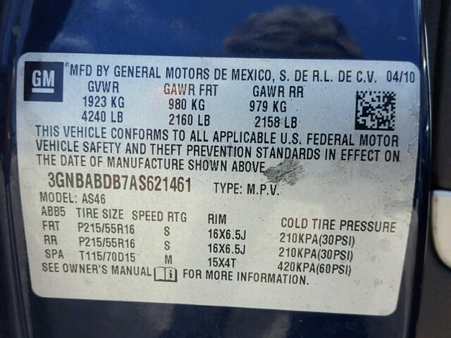 3GNBABDB7AS621461 - 2010 CHEVROLET HHR LT BLUE photo 10