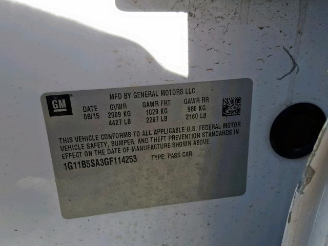 1G11B5SA3GF114253 - 2016 CHEVROLET MALIBU LIM 白色 照片 10