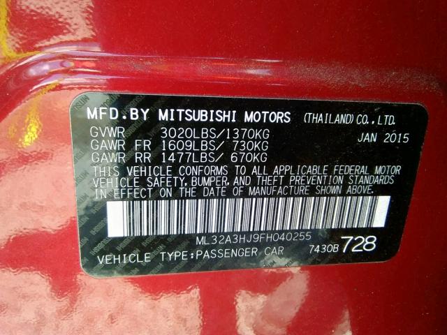 ML32A3HJ9FH040255 - 2015 MITSUBISHI MIRAGE DE RED photo 10