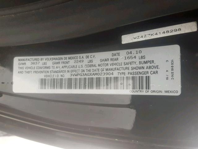 3VWPG3AGXAM023904 - 2010 VOLKSWAGEN NEW BEETLE შავი ფოტო 10