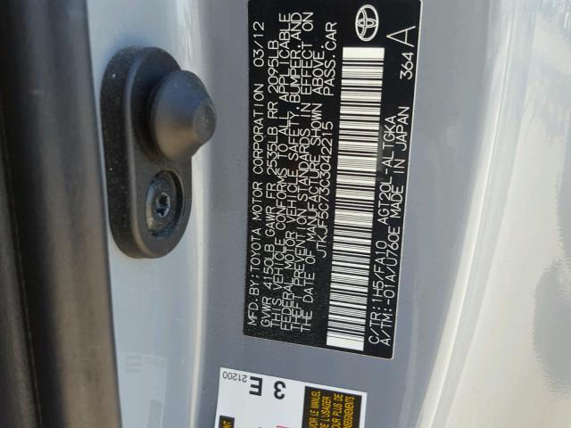 JTKJF5C73C3042215 - 2012 TOYOTA SCION TC 灰色 照片 10