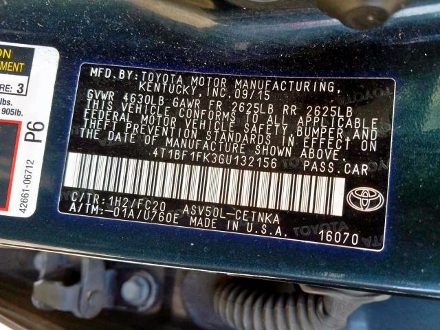 4T1BF1FK3GU132156 - 2016 TOYOTA CAMRY LE  photo 10