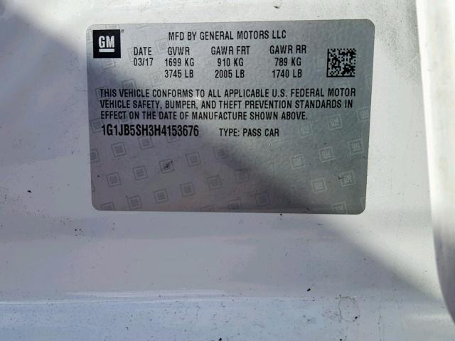 1G1JB5SH3H4153676 - 2017 CHEVROLET SONIC LS WHITE photo 10