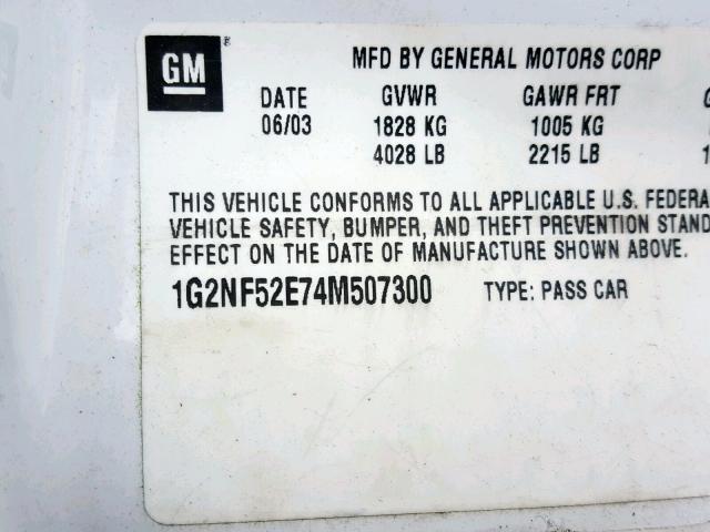 1G2NF52E74M507300 - 2004 PONTIAC GRAND AM S WHITE photo 10