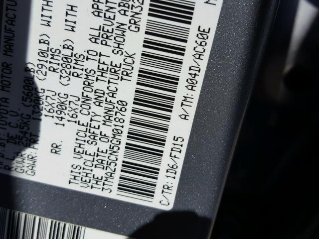 3TMAZ5CN5GM018760 - 2016 TOYOTA TACOMA DOU SILVER photo 10