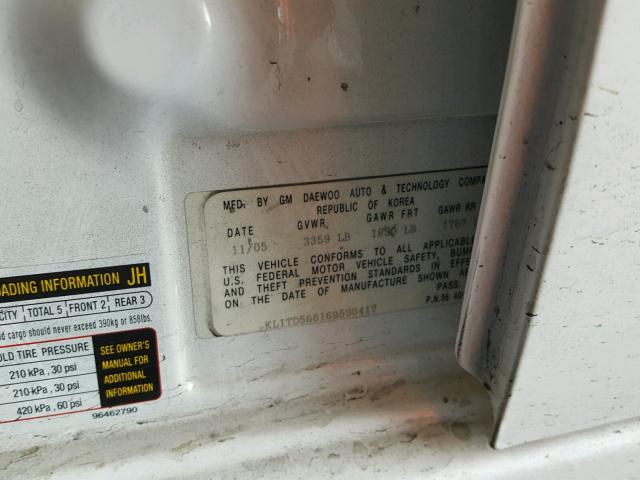 KL1TD56616B590417 - 2006 CHEVROLET AVEO BASE Ақ фото 10