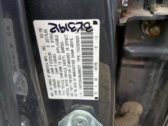 1HGCP26438A088077 - 2008 HONDA ACCORD LXP GRAY photo 10