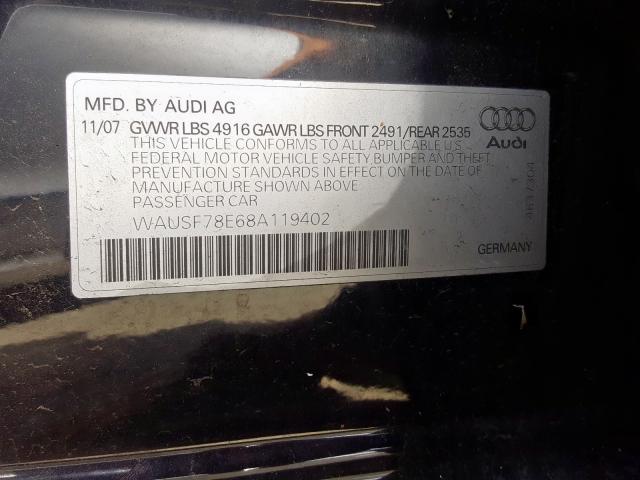 WAUSF78E68A119402 - 2008 AUDI A4 S-LINE 2.0T AVANT QUATTRO  photo 10