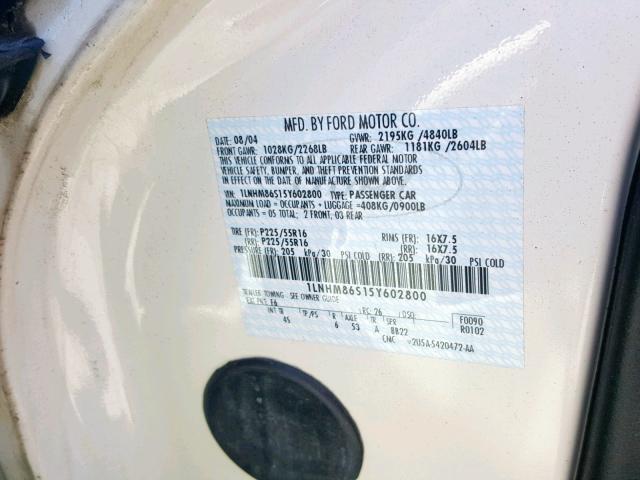 1LNHM86S15Y602800 - 2005 LINCOLN LS 白色 照片 10