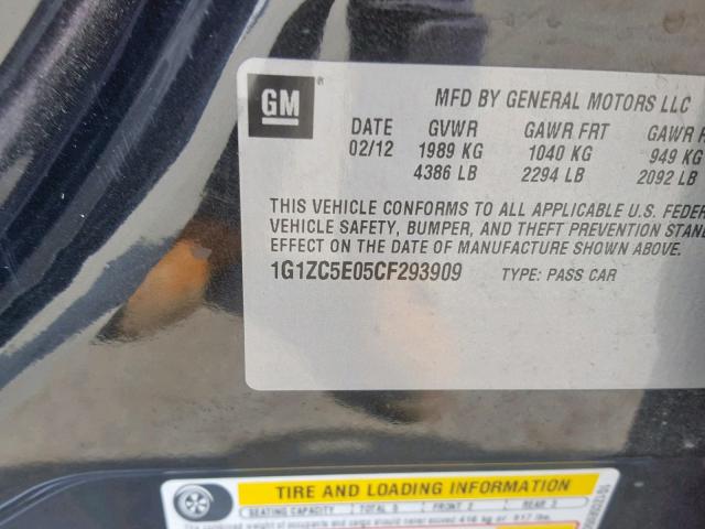 1G1ZC5E05CF293909 - 2012 CHEVROLET MALIBU 1LT 黑色 照片 10