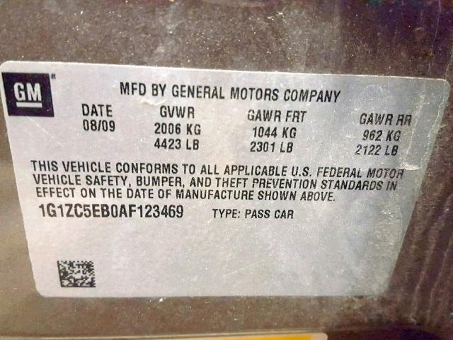 1G1ZC5EB0AF123469 - 2010 CHEVROLET MALIBU 1LT BROWN photo 10