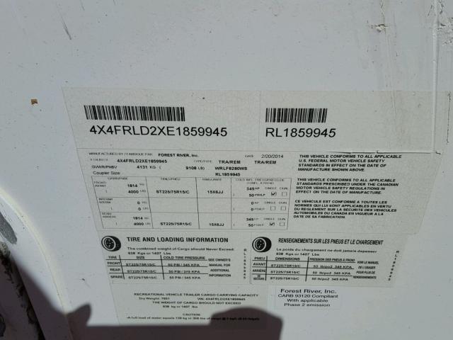 4X4FRLD2XE1859945 - 2014 FORS TRAILER WHITE photo 10