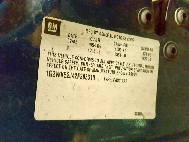 1G2WK52J42F203310 - 2002 PONTIAC GRAND PRIX GREEN photo 10