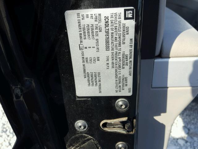 2CNDL73F876083353 - 2007 CHEVROLET EQUINOX LT BLACK photo 10