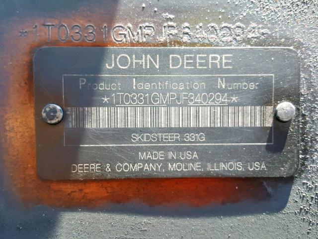 1T0331GMPJF340294 - 2018 JOHN DEERE 331G YELLOW photo 10