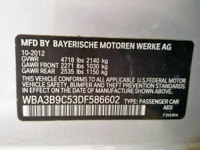 WBA3B9C53DF586602 - 2013 BMW 335 XI SILVER photo 10