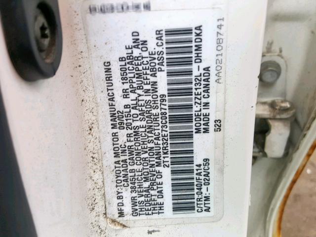 2T1KR32E73C087799 - 2003 TOYOTA MATRIX 白色 照片 10