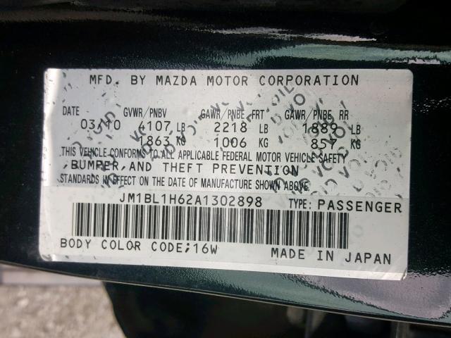 JM1BL1H62A1302898 - 2010 MAZDA 3 S BLACK photo 10