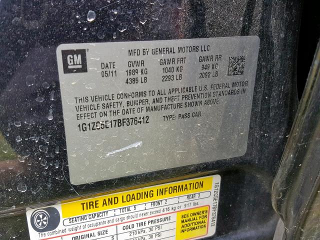 1G1ZC5E17BF376412 - 2011 CHEVROLET MALIBU 1LT GRAY photo 10