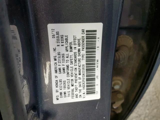 1HGCR2F81DA005608 - 2013 HONDA ACCORD EXL WHITE photo 10