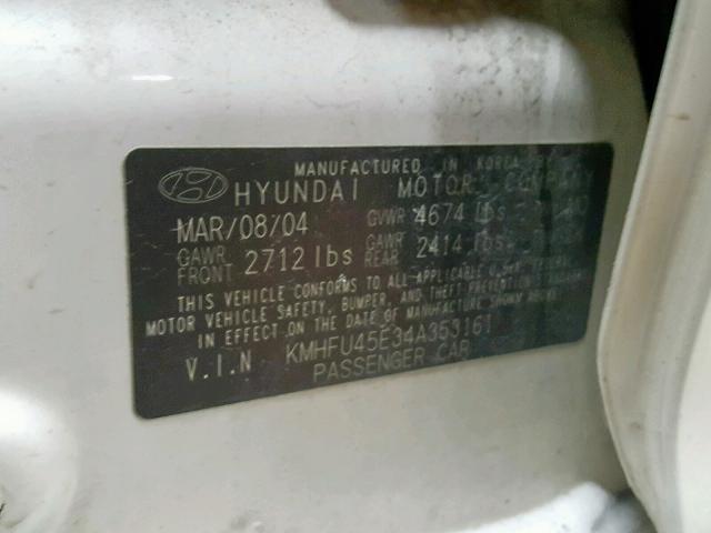 KMHFU45E34A353161 - 2004 HYUNDAI XG 350 WHITE photo 10