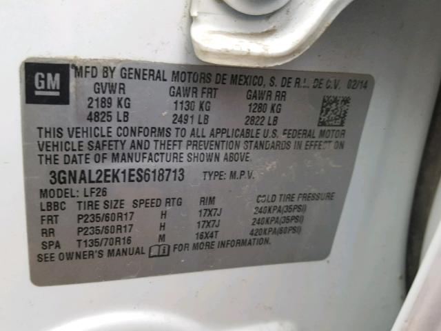 3GNAL2EK1ES618713 - 2014 CHEVROLET CAPTIVA LS 白色 照片 10