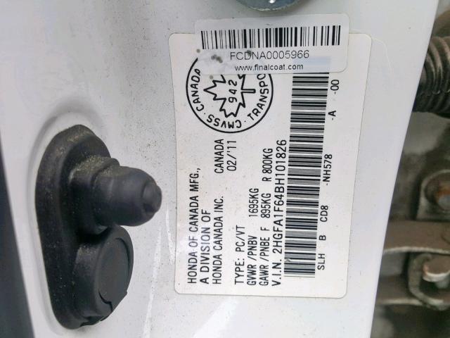 2HGFA1F64BH101826 - 2011 HONDA CIVIC LX-S Білий фото 10