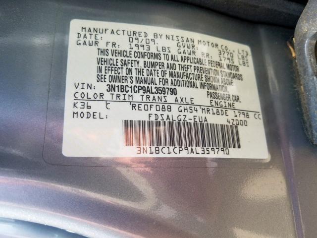 3N1BC1CP9AL359790 - 2010 NISSAN VERSA S  photo 10