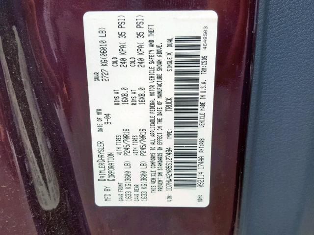 1D7HW42N85S127484 - 2005 DODGE DAKOTA SLT MAROON photo 10