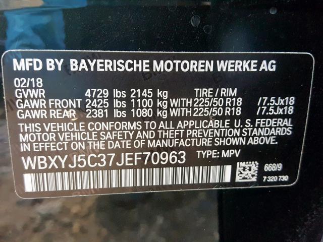 WBXYJ5C37JEF70963 - 2018 BMW X2 XDRIVE2 BLACK photo 10