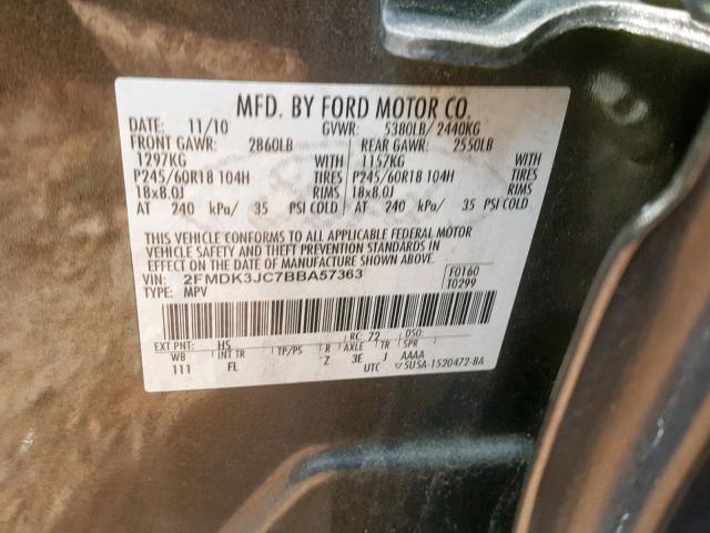 2FMDK3JC7BBA57363 - 2011 FORD EDGE SEL GREEN photo 10