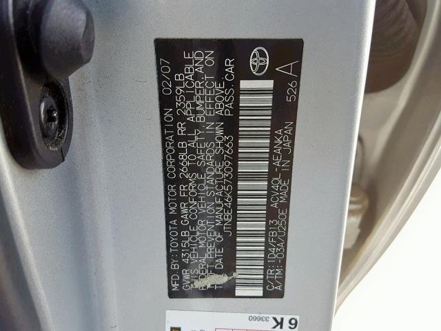 JTNBE46K573097663 - 2007 TOYOTA CAMRY NEW SILVER photo 10