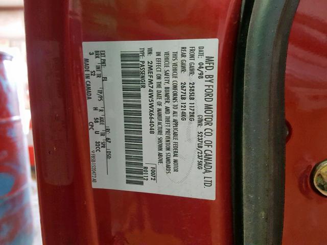 2MEFM74W5WX664048 - 1998 MERCURY GRAND MARQ RED photo 10