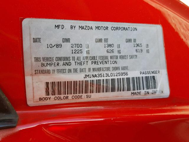 JM1NA3513L0125956 - 1990 MAZDA MX-5 MIATA RED photo 10